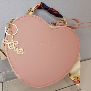 Brand New Pink Heart Shaped Vegan Leather purse with Love Bag Charm